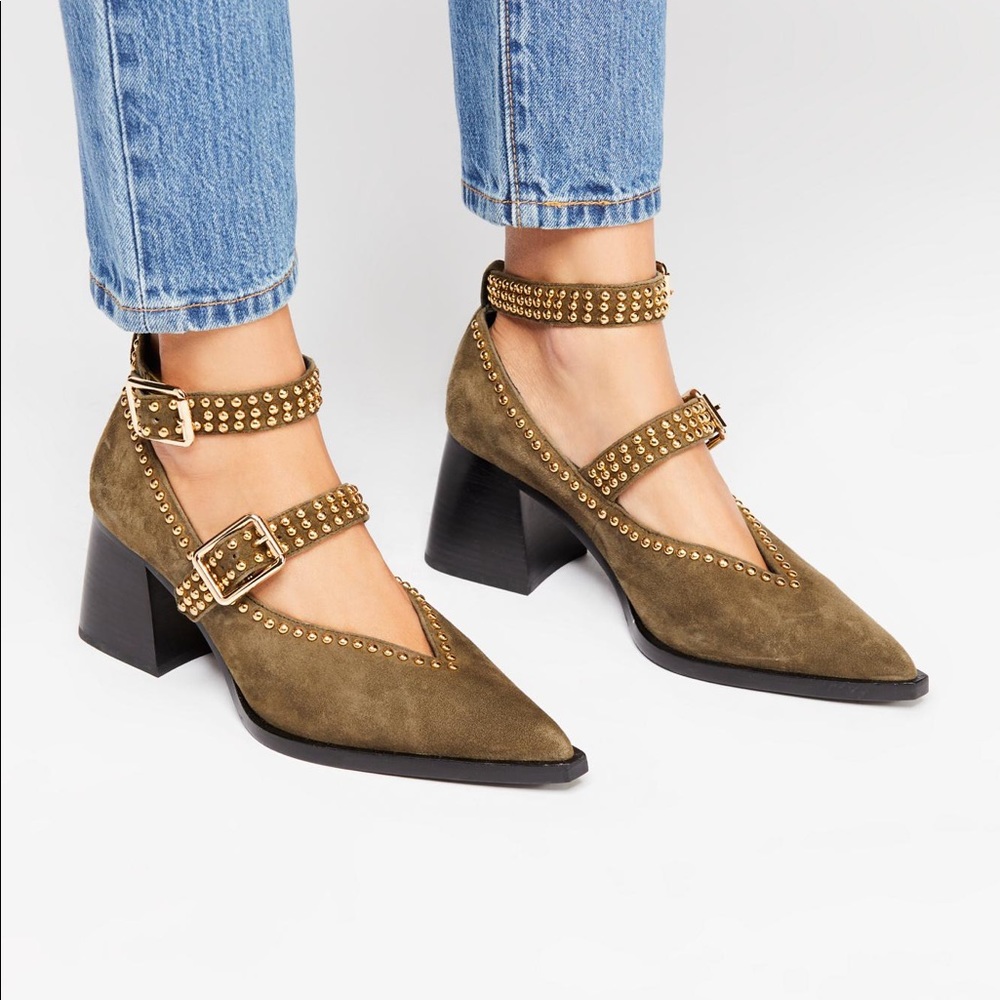 Free People x Jeffrey Campbell Walk On By Heels Size 7.5 Olive Green